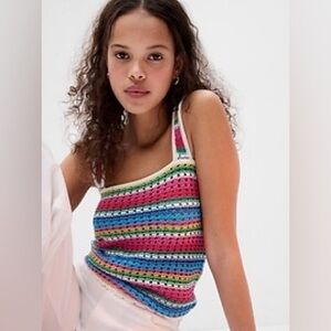 GAP multi color rainbow pink crochet knit tank top L